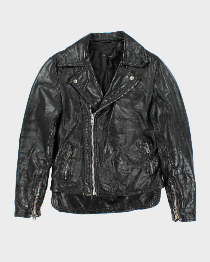 Vintage 1960s Quilt Lined Drop Back Classic Goatskin Leather Biker Jacket - L