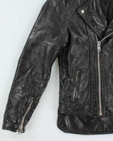Vintage 1960s Quilt Lined Drop Back Classic Goatskin Leather Biker Jacket - L