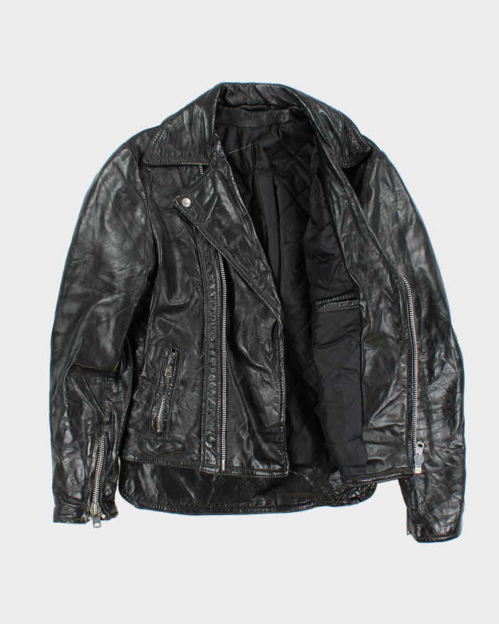 Vintage 1960s Quilt Lined Drop Back Classic Goatskin Leather Biker Jacket - L
