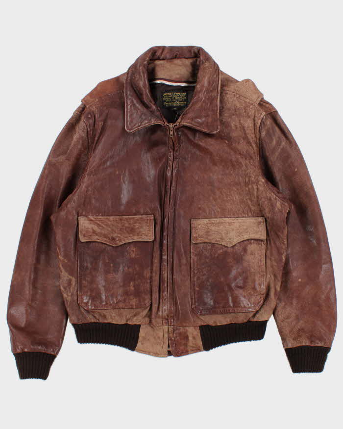 Vintage 1970s Diamonds Leather Air &amp; Navy GW1 Leather Flight Jacket - XL