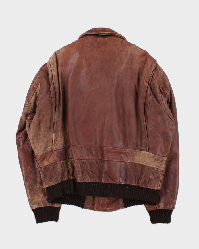Vintage 1970s Diamonds Leather Air &amp; Navy GW1 Leather Flight Jacket - XL