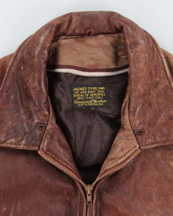 Vintage 1970s Diamonds Leather Air &amp; Navy GW1 Leather Flight Jacket - XL