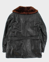 Vintage 1940s Belted Wool Lined Fur Collared Horsehide Leather Jacket - L