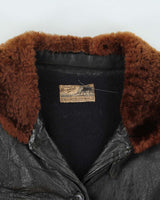 Vintage 1940s Belted Wool Lined Fur Collared Horsehide Leather Jacket - L