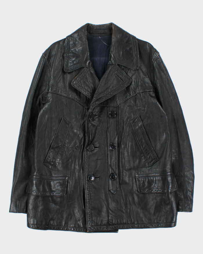 Vintage 1950s Moleskin Lined Ponyhide Double Breasted Leather Jacket - XL