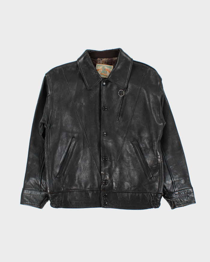 Vintage 1950s Velour Lined Leather Trucker Jacket - S
