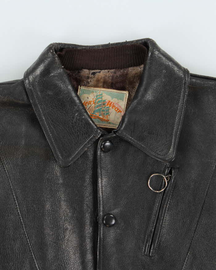 Vintage 1950s Velour Lined Leather Trucker Jacket - S