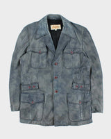 Vintage 1970s Aljac Ocean Blue Calfskin Long Leather Jacket - XL