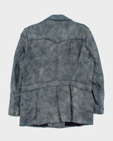 Vintage 1970s Aljac Ocean Blue Calfskin Long Leather Jacket - XL