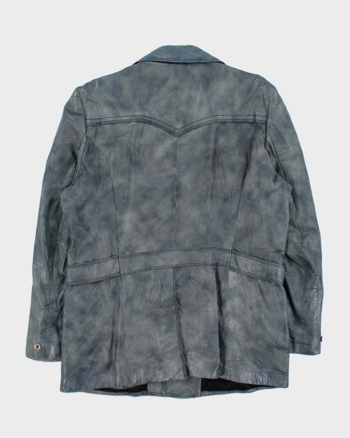 Vintage 1970s Aljac Ocean Blue Calfskin Long Leather Jacket - XL