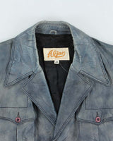 Vintage 1970s Aljac Ocean Blue Calfskin Long Leather Jacket - XL