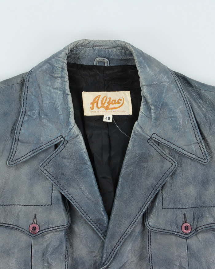 Vintage 1970s Aljac Ocean Blue Calfskin Long Leather Jacket - XL