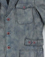 Vintage 1970s Aljac Ocean Blue Calfskin Long Leather Jacket - XL