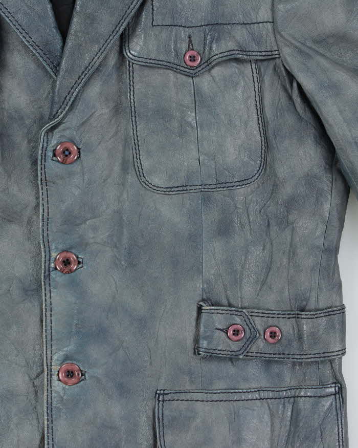 Vintage 1970s Aljac Ocean Blue Calfskin Long Leather Jacket - XL