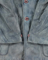 Vintage 1970s Aljac Ocean Blue Calfskin Long Leather Jacket - XL