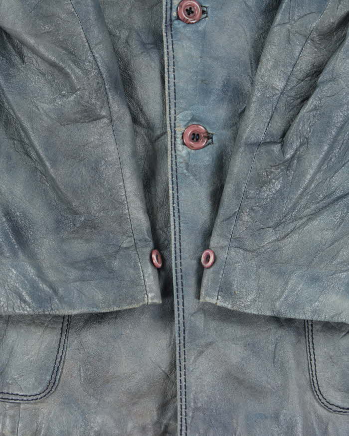 Vintage 1970s Aljac Ocean Blue Calfskin Long Leather Jacket - XL