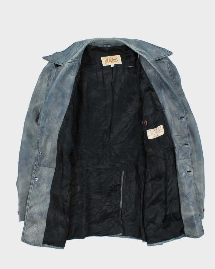 Vintage 1970s Aljac Ocean Blue Calfskin Long Leather Jacket - XL
