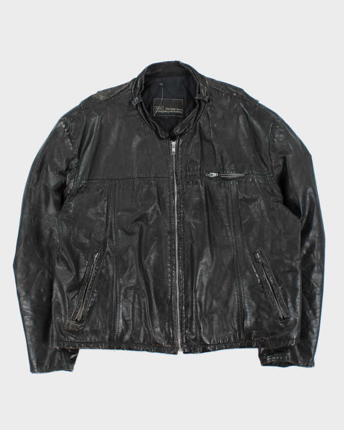 Vintage 1980s Sears Leather Cafe Racer Moto Biker Jacket - XL
