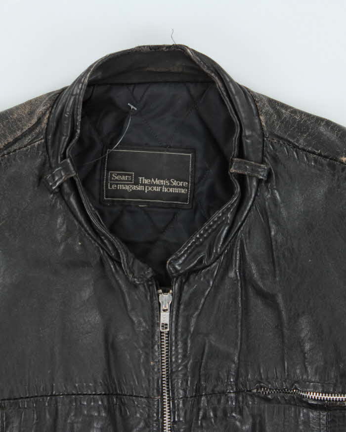 Vintage 1980s Sears Leather Cafe Racer Moto Biker Jacket - XL
