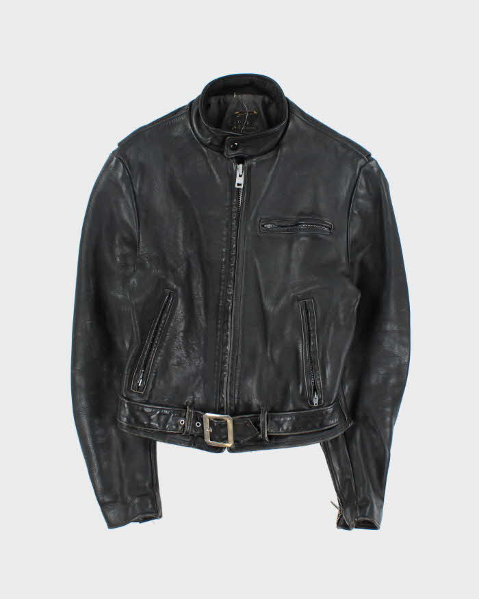 Vintage 1950s Ponyhide Belted Cafe Racer Leather Biker Jacket - M
