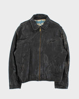 Vintage 1980s Rugby North America Leather Plaid Lined Biker Jacket - L