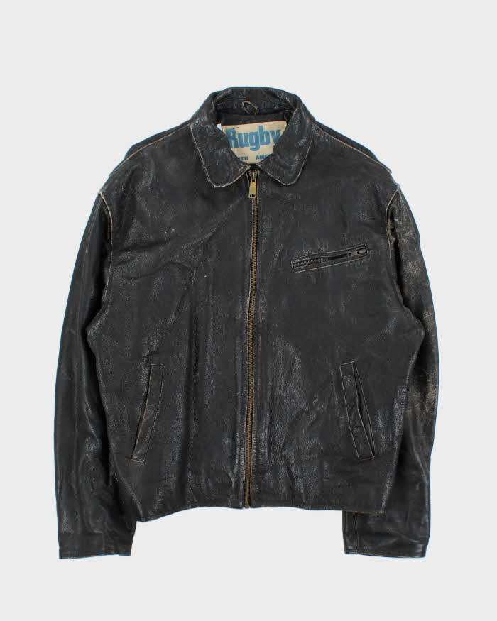 Vintage 1980s Rugby North America Leather Plaid Lined Biker Jacket - L