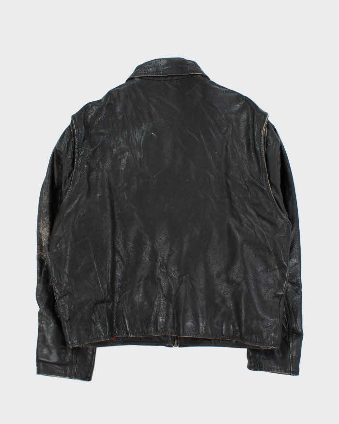 Vintage 1980s Rugby North America Leather Plaid Lined Biker Jacket - L