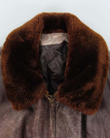 Vintage 1950s Sears Hercules Outerwear Steerhide Fur Collared Long Leather Jacket - XL