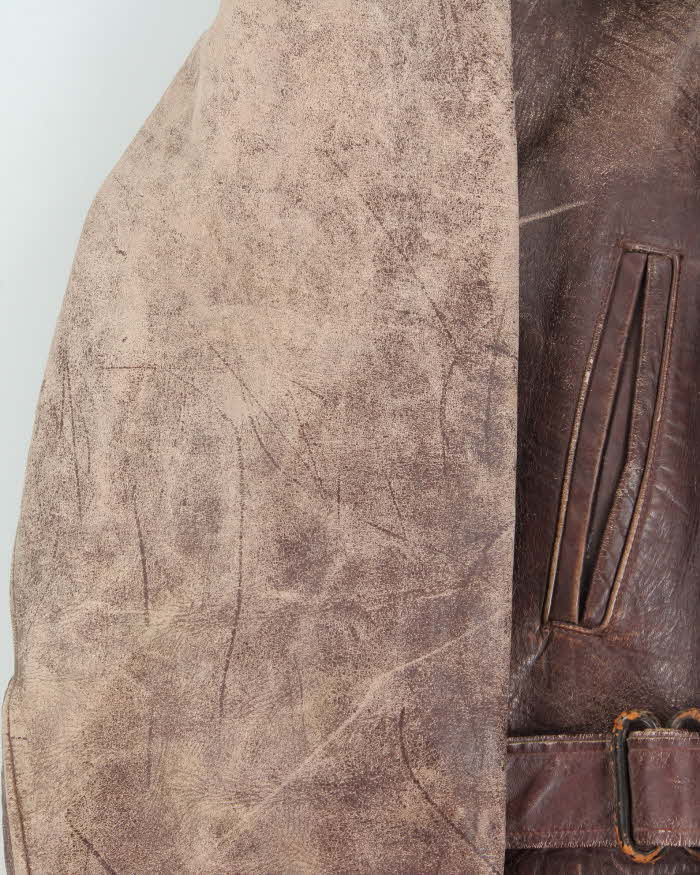 Vintage 1950s Sears Hercules Outerwear Steerhide Fur Collared Long Leather Jacket - XL