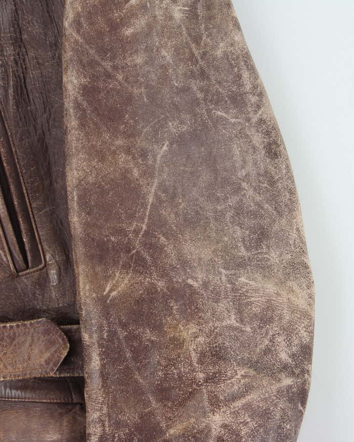Vintage 1950s Sears Hercules Outerwear Steerhide Fur Collared Long Leather Jacket - XL