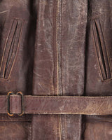 Vintage 1950s Sears Hercules Outerwear Steerhide Fur Collared Long Leather Jacket - XL