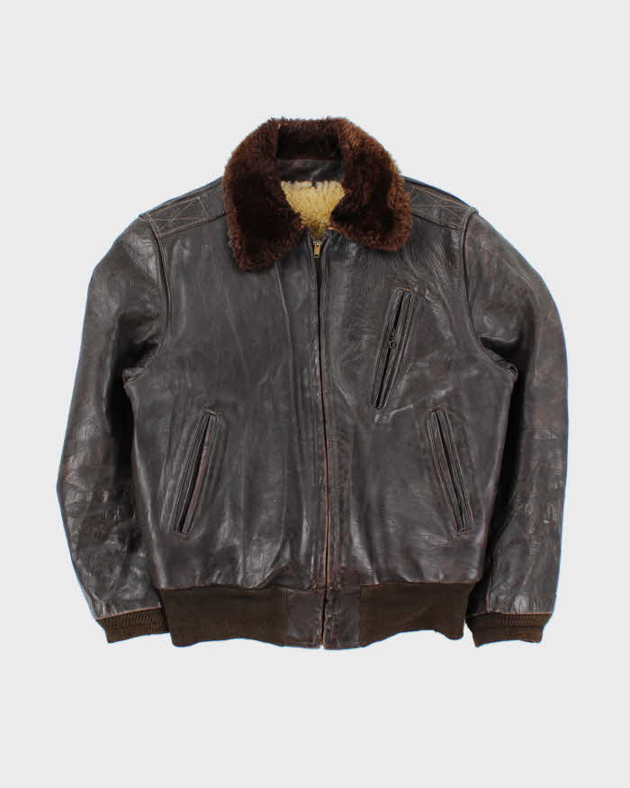 Vintage 1940s California Montgomery Ward Horsehide Leather G-1 Shearling Flight Jacket - M