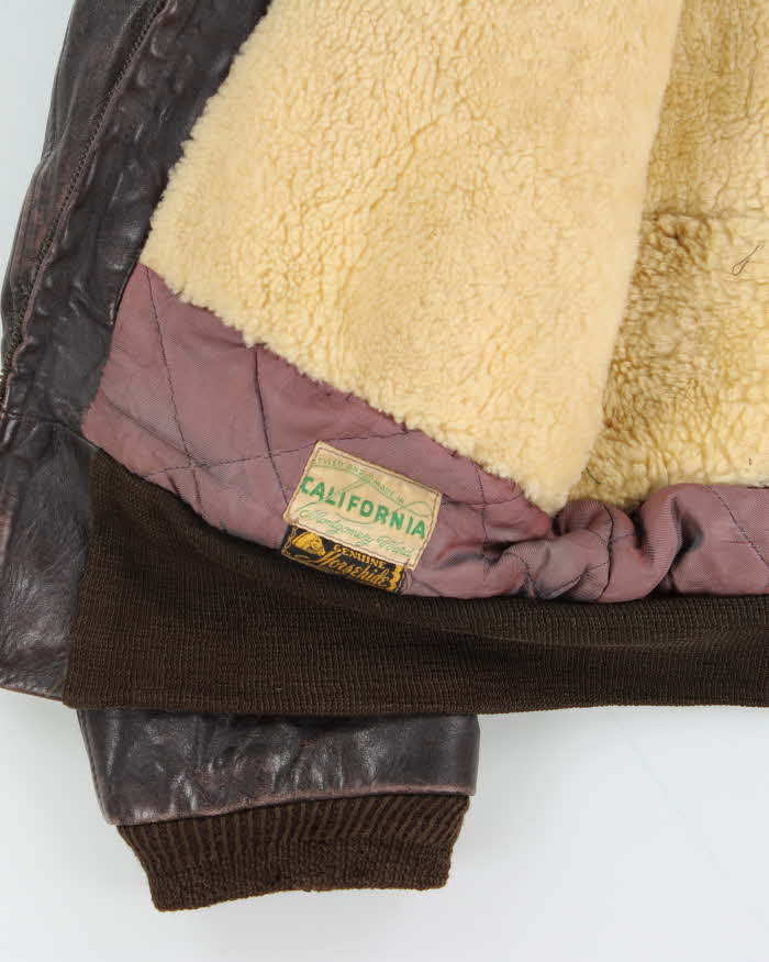 Vintage 1940s California Montgomery Ward Horsehide Leather G-1 Shearling Flight Jacket - M