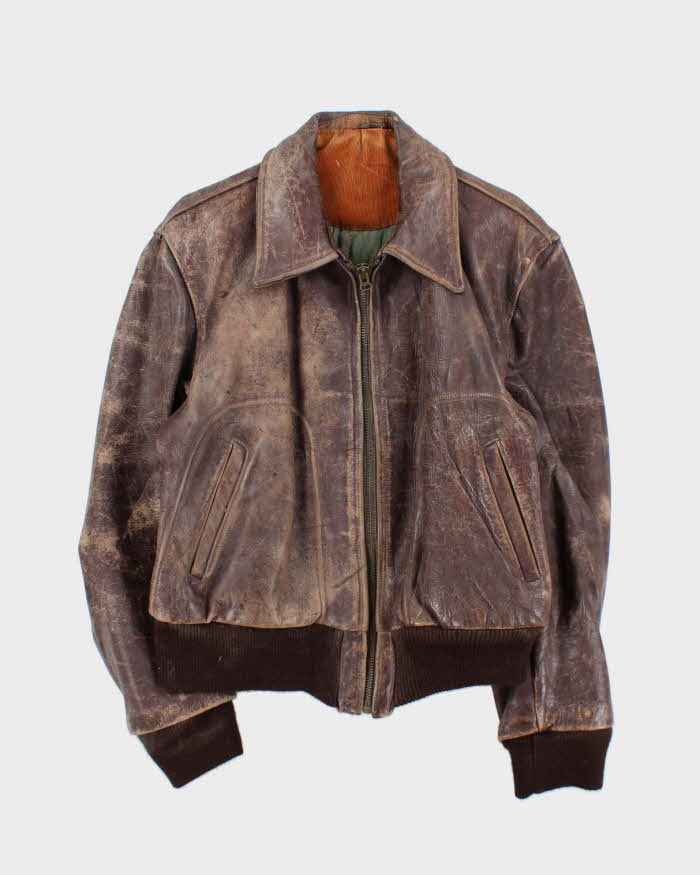 Vintage 1950s Horsehide Leather Quilted A2 Flight Jacket - L