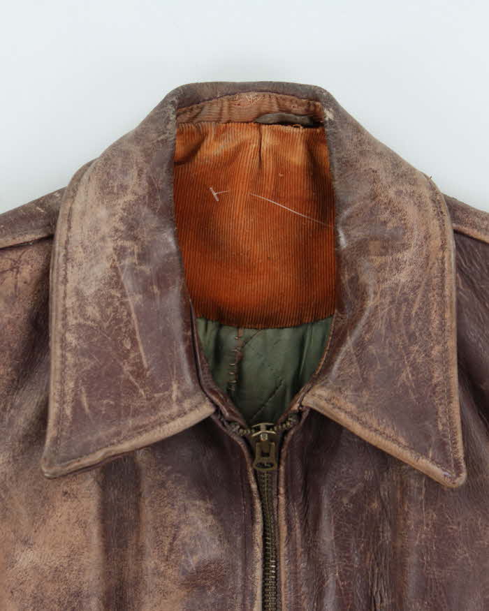 Vintage 1950s Horsehide Leather Quilted A2 Flight Jacket - L