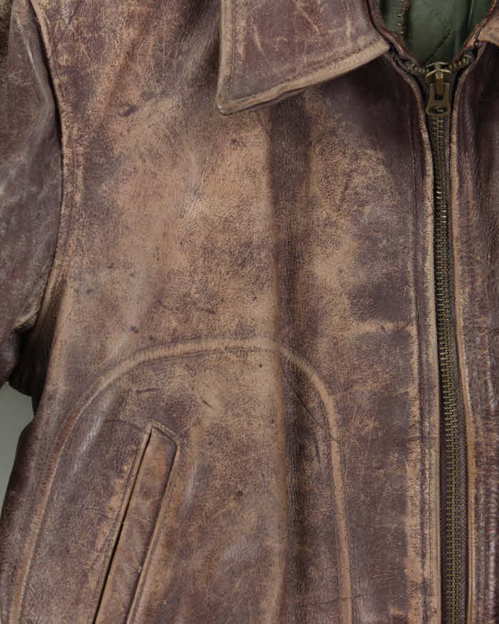 Vintage 1950s Horsehide Leather Quilted A2 Flight Jacket - L
