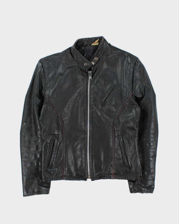 Vintage 1970s Leather Cafe Racer Moto Biker Jacket - M
