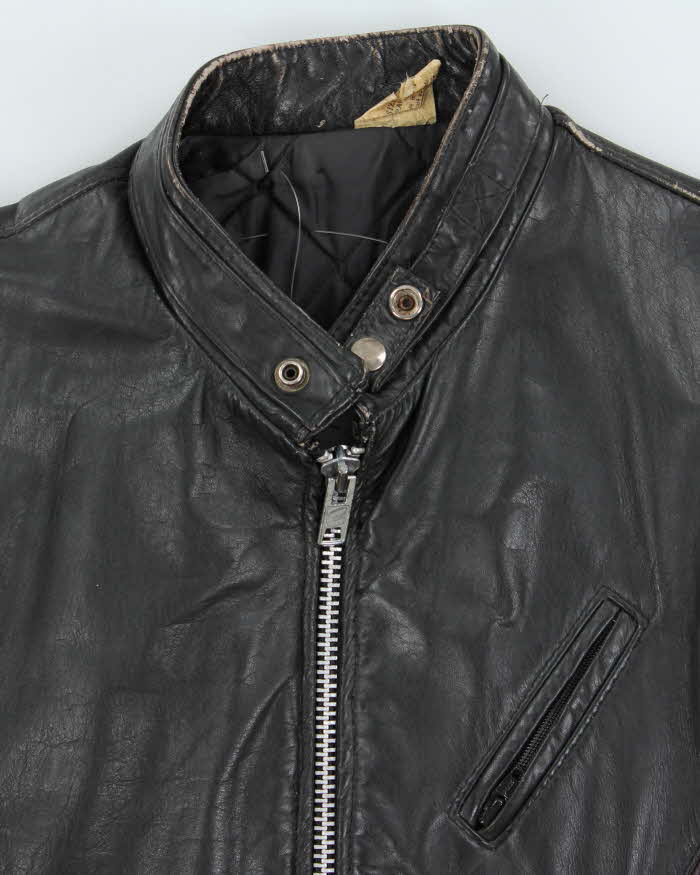 Vintage 1970s Leather Cafe Racer Moto Biker Jacket - M