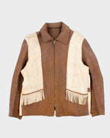 Vintage 1940s Two-Tone Fringe Leather Western Jacket - L