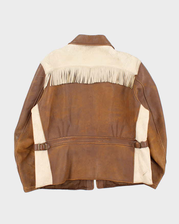 Vintage 1940s Two-Tone Fringe Leather Western Jacket - L