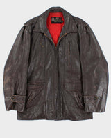 Vintage 1960s Sears Oakbrook Brown Quilt Lined Long Leather Jacket - XL