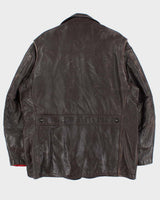 Vintage 1960s Sears Oakbrook Brown Quilt Lined Long Leather Jacket - XL