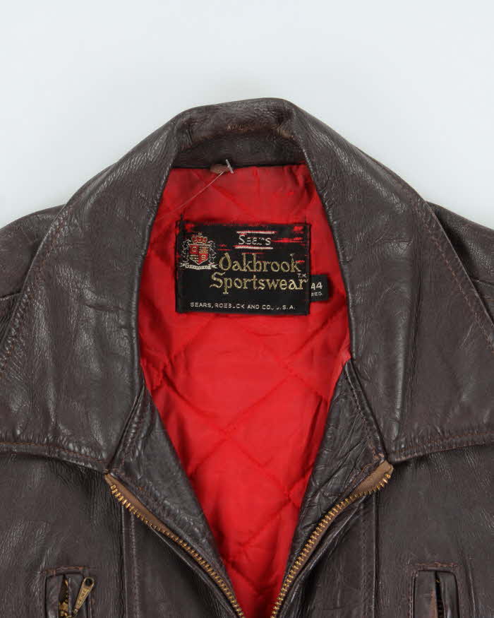 Vintage 1960s Sears Oakbrook Brown Quilt Lined Long Leather Jacket - XL