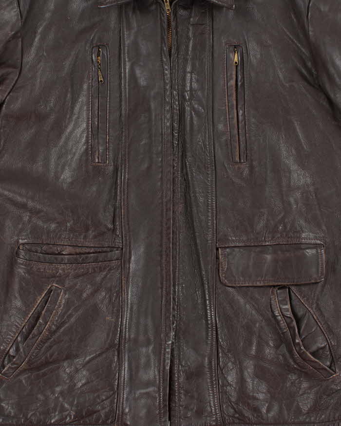Vintage 1960s Sears Oakbrook Brown Quilt Lined Long Leather Jacket - XL
