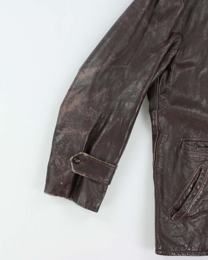 Vintage 1960s Sears Oakbrook Brown Quilt Lined Long Leather Jacket - XL