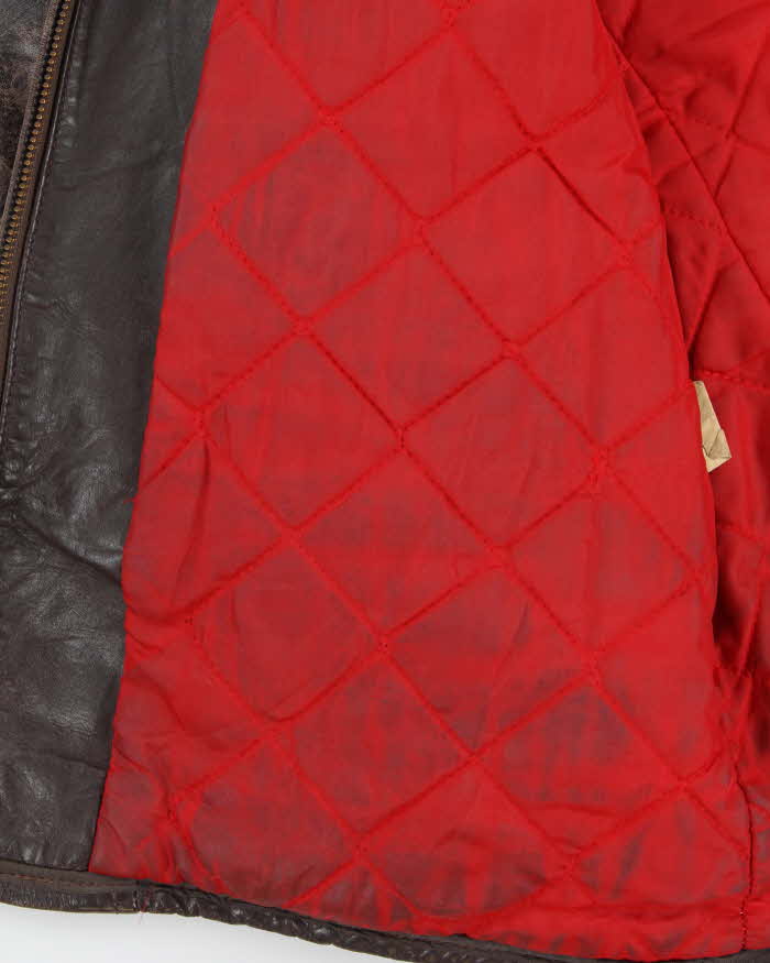 Vintage 1960s Sears Oakbrook Brown Quilt Lined Long Leather Jacket - XL