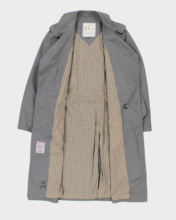 Vintage 1980s London Fog Grey Oversized Weatherproof Trench Coat