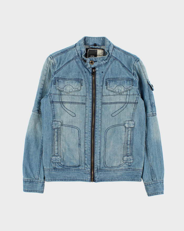 Vintage Y2K 00s G-Star Raw Embroidered Moto Denim Jacket - M