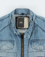 Vintage Y2K 00s G-Star Raw Embroidered Moto Denim Jacket - M