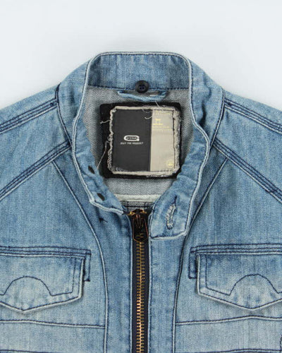 Vintage Y2K 00s G-Star Raw Embroidered Moto Denim Jacket - M